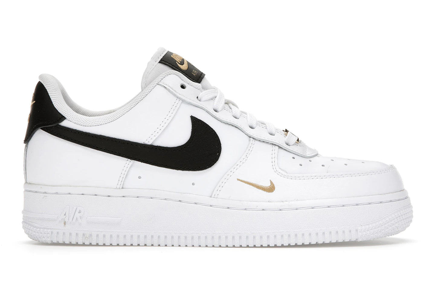Nike Air Force 1 Low '07 Essential White Black Gold Mini Swoosh (Women's)