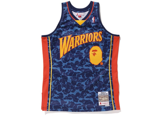 BAPE x Mitchell & Ness Warriors ABC Basketball Swingman Jersey Navy